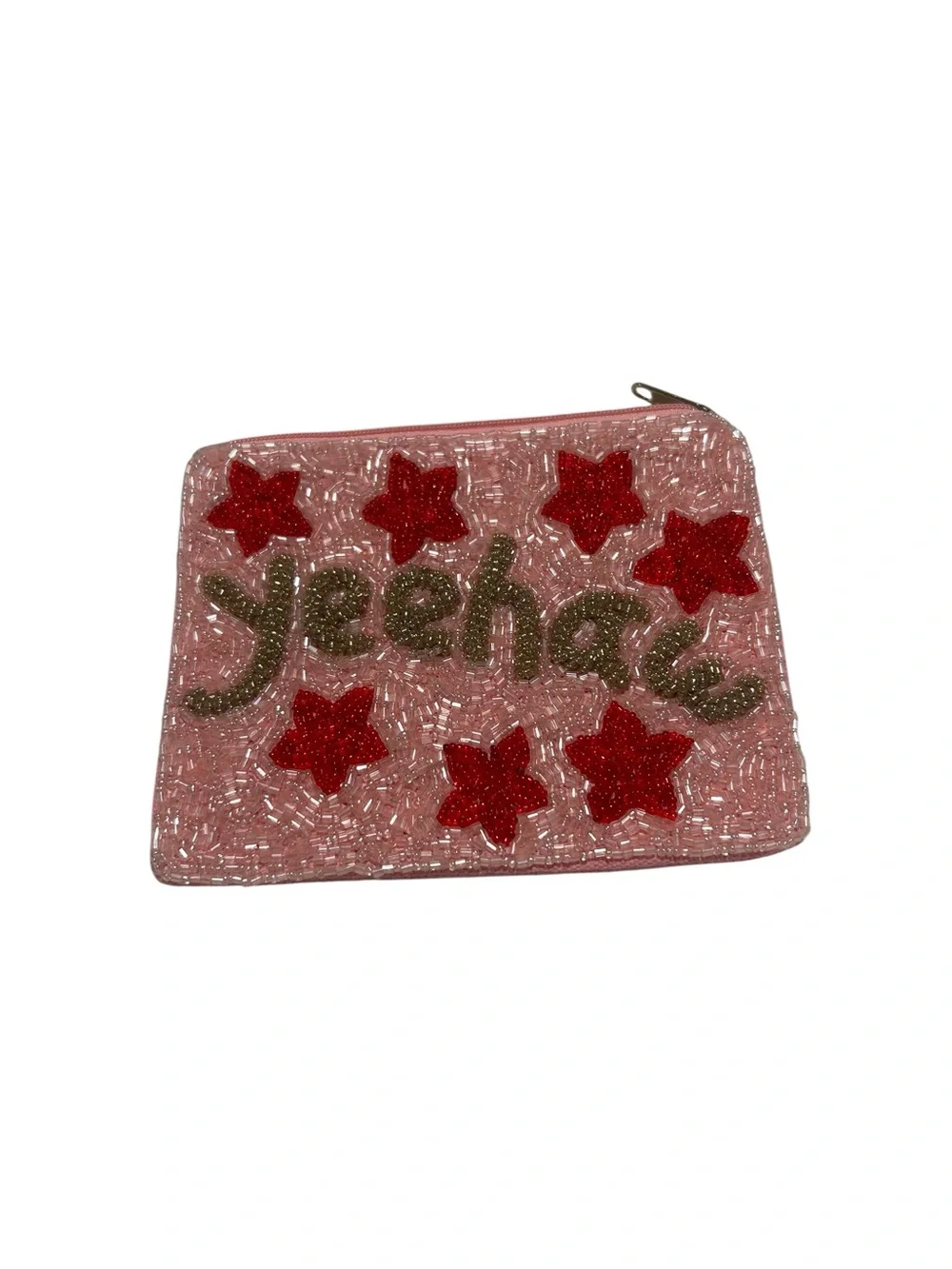Pink Beaded Star Zip Pouch